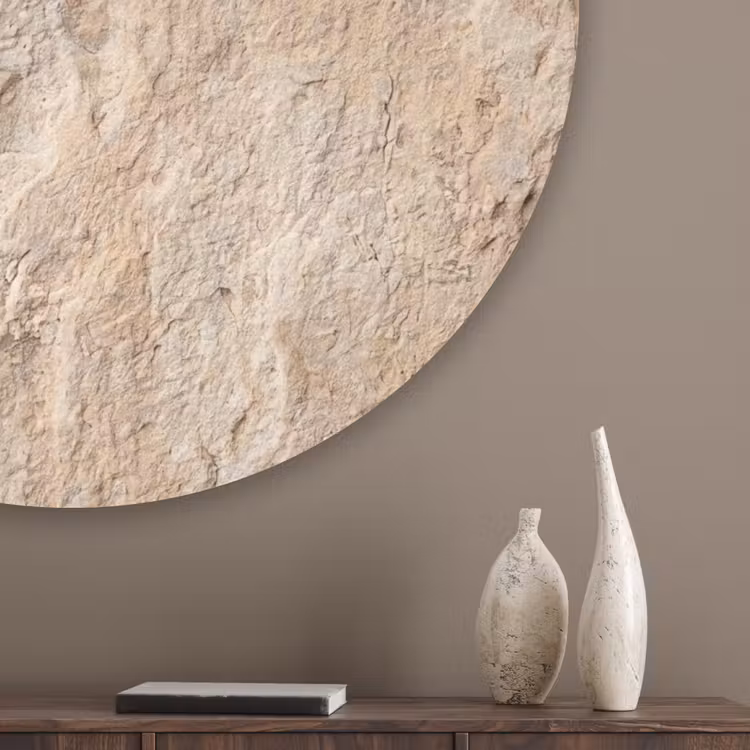 Textuur - Steen - Natuur - Beige Akoestische PET Vilt - Rond klein -sfeer5_closeup