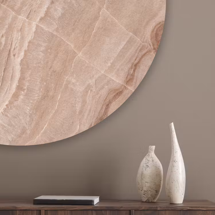 Textuur - Golvend - Abstract - Warm - Bruin Akoestische PET Vilt - Rond klein -sfeer5_closeup
