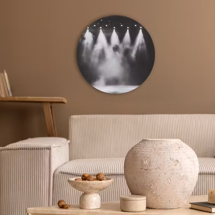 Theaterzaal - Mist - Spotlights - Zwart Akoestische PET Vilt - Rond klein -sfeer1