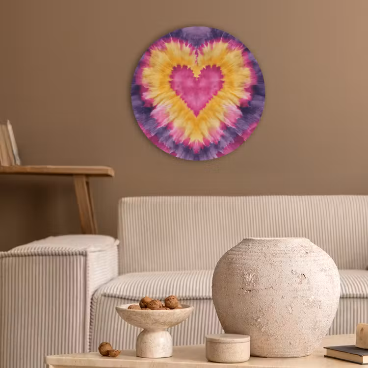 Tie dye - Hartvorm - Vlammen - Oranje Akoestische PET Vilt - Rond klein -sfeer1