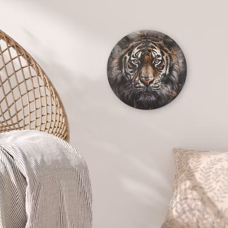 Tijger - Dieren - Portret - Luxe - Zwart Akoestische PET Vilt - Rond klein -sfeer4