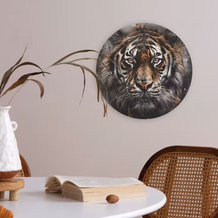 Tijger - Dieren - Portret - Luxe - Zwart Akoestische PET Vilt - Rond klein -sfeer3