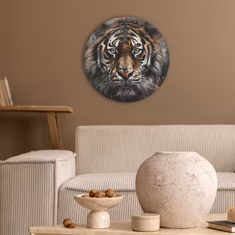 Tijger - Dieren - Portret - Luxe - Zwart Akoestische PET Vilt - Rond klein -sfeer1