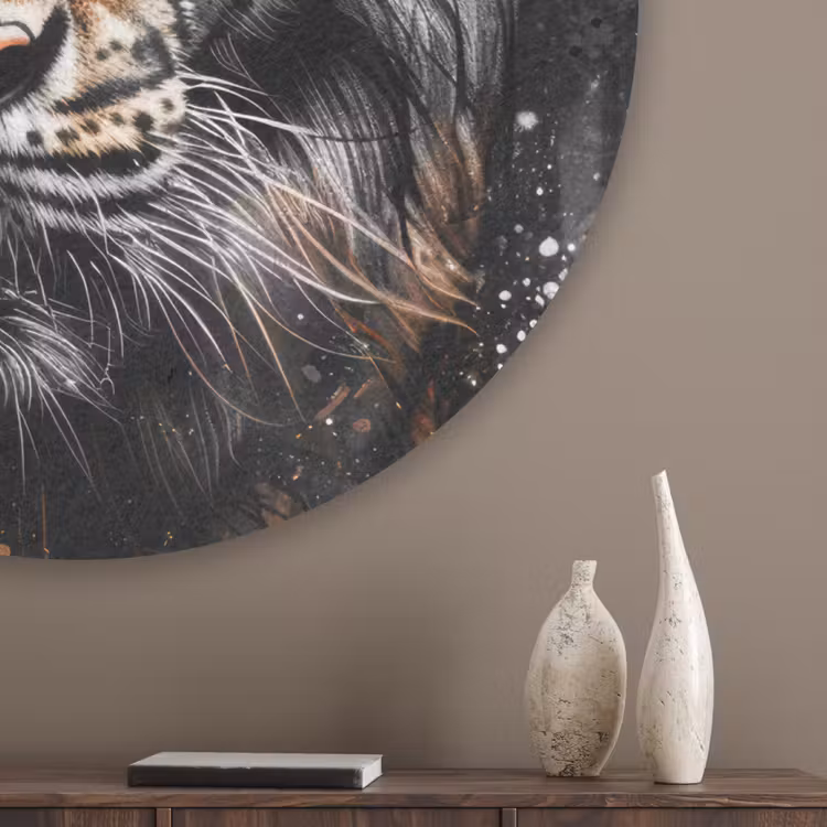 Tijger - Dieren - Portret - Luxe - Zwart Akoestische PET Vilt - Rond klein -sfeer5_closeup