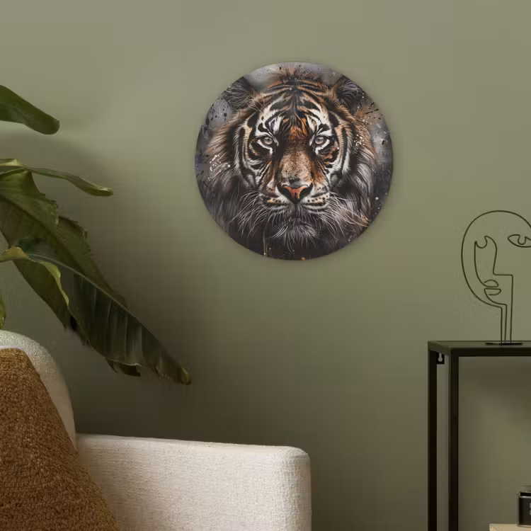 Tijger - Dieren - Portret - Luxe - Zwart Akoestische PET Vilt - Rond klein -sfeer2