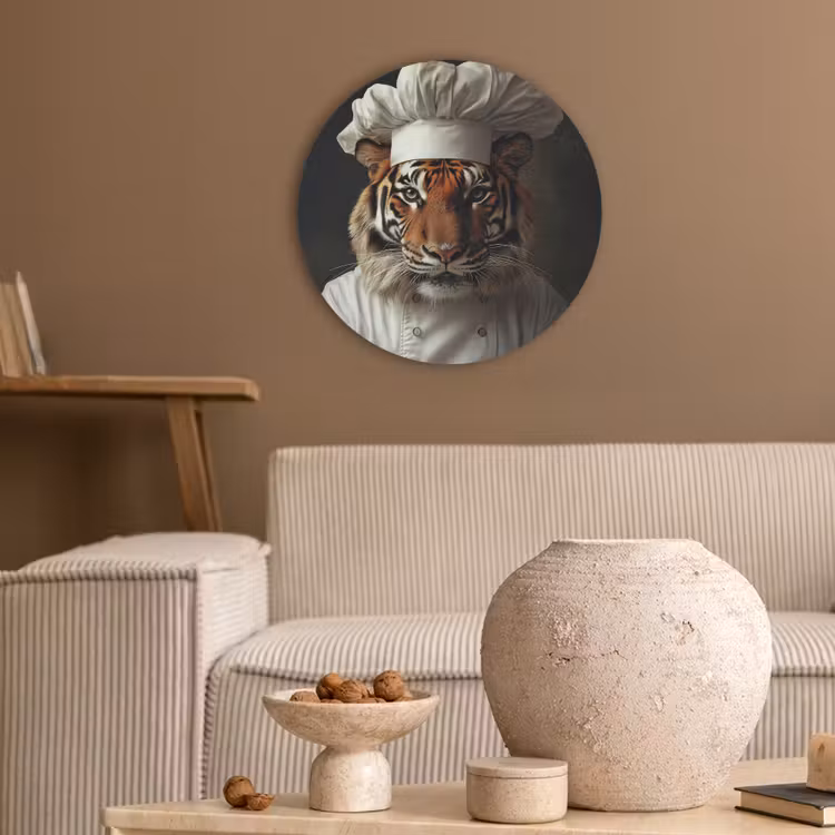 Tijger - Kokskleding - Bruin Akoestische PET Vilt - Rond klein -sfeer1