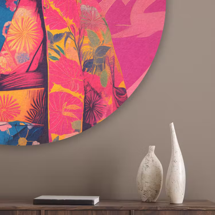 Tijger - Kimono - Planten - Roze Akoestische PET Vilt - Rond klein -sfeer5_closeup