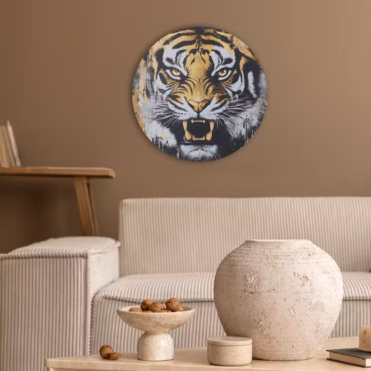 Tijger - Verfspatten - Goud Akoestische PET Vilt - Rond klein -sfeer1
