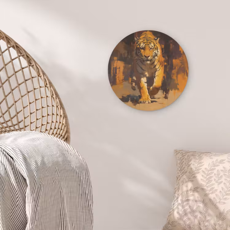 Tijger - Geschilderd - Oranje - Penseelstreken Akoestische PET Vilt - Rond klein -sfeer4