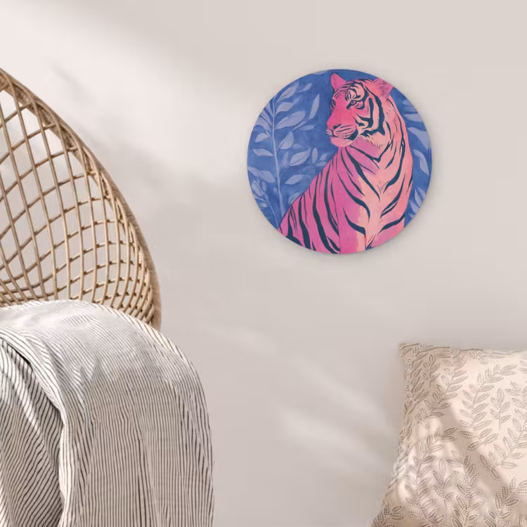 Tijger - Roze - Bladeren - Jungle Akoestische PET Vilt - Rond klein -sfeer4