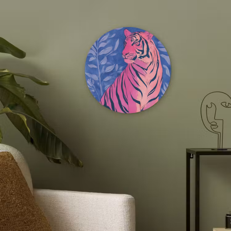 Tijger - Roze - Bladeren - Jungle Akoestische PET Vilt - Rond klein -sfeer2