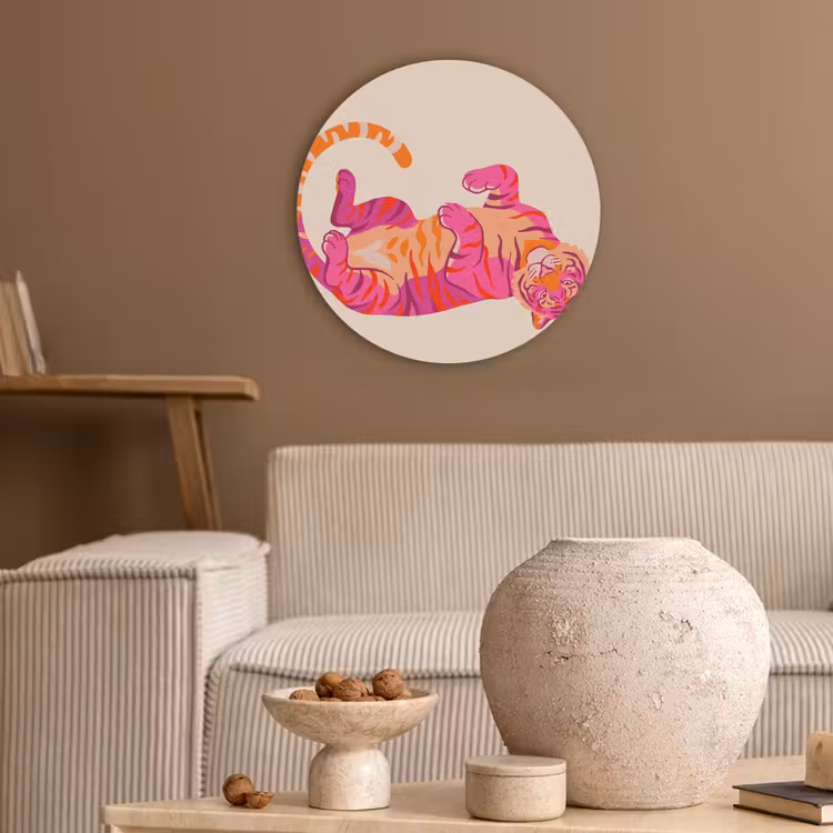 Tijger - Roze - Oranje Akoestische PET Vilt - Rond klein -sfeer1