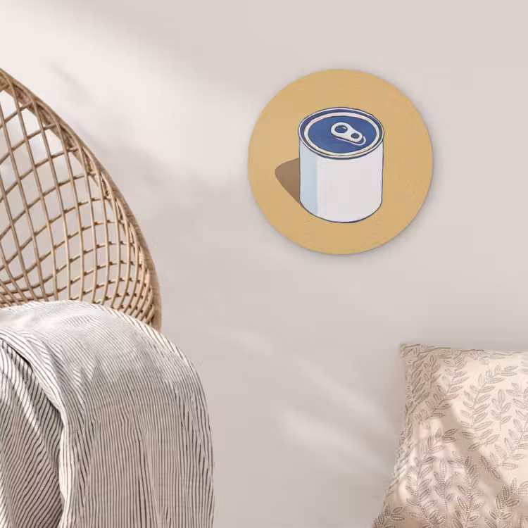 Blikje - Minimalistisch - Blauw - Illustratie Akoestische PET Vilt - Rond klein -sfeer4