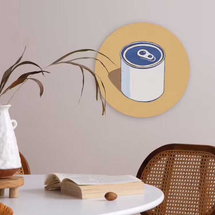 Blikje - Minimalistisch - Blauw - Illustratie Akoestische PET Vilt - Rond klein -sfeer3