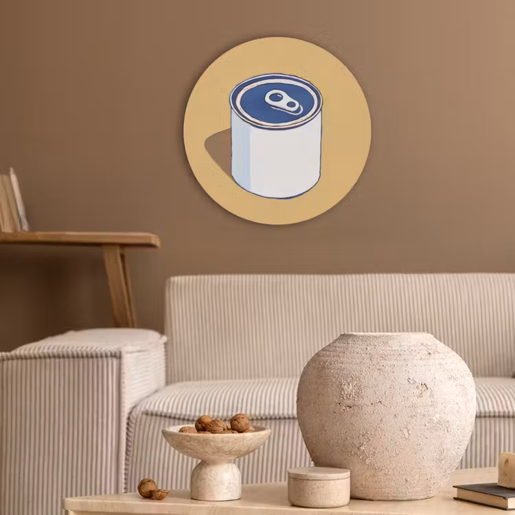 Blikje - Minimalistisch - Blauw - Illustratie Akoestische PET Vilt - Rond klein -sfeer1