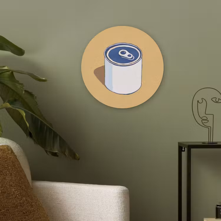 Blikje - Minimalistisch - Blauw - Illustratie Akoestische PET Vilt - Rond klein -sfeer2