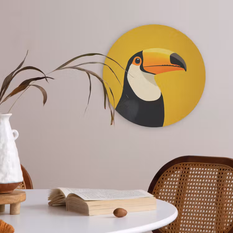Toekan - Minimalistisch - Snavel - Oranje Akoestische PET Vilt - Rond klein -sfeer3