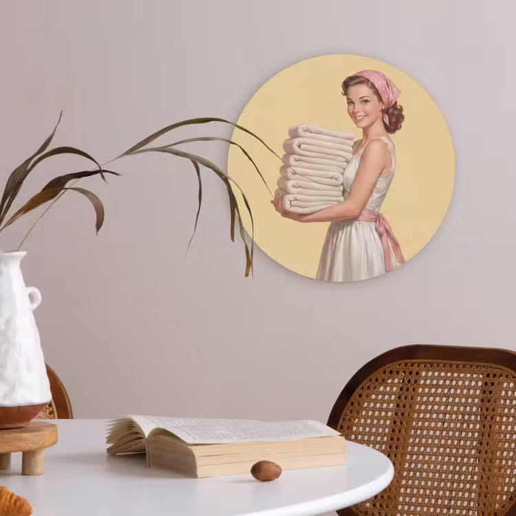 Handdoeken - Vrouw - Jurk - Roze Akoestische PET Vilt - Rond klein -sfeer3