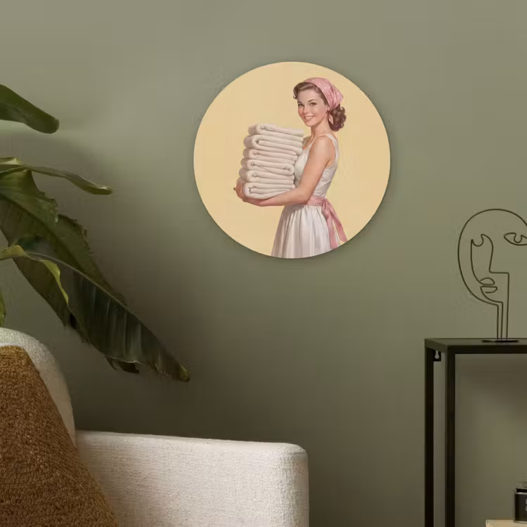 Handdoeken - Vrouw - Jurk - Roze Akoestische PET Vilt - Rond klein -sfeer2