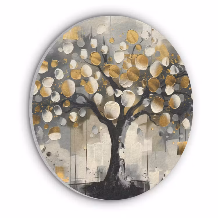 Boom - Abstract - Beige - Goud - Zwart Akoestische PET Vilt - Rond klein -3d