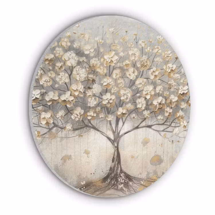 Boom - Beige - Goud - Verflook - Grijs Akoestische PET Vilt - Rond klein -3d