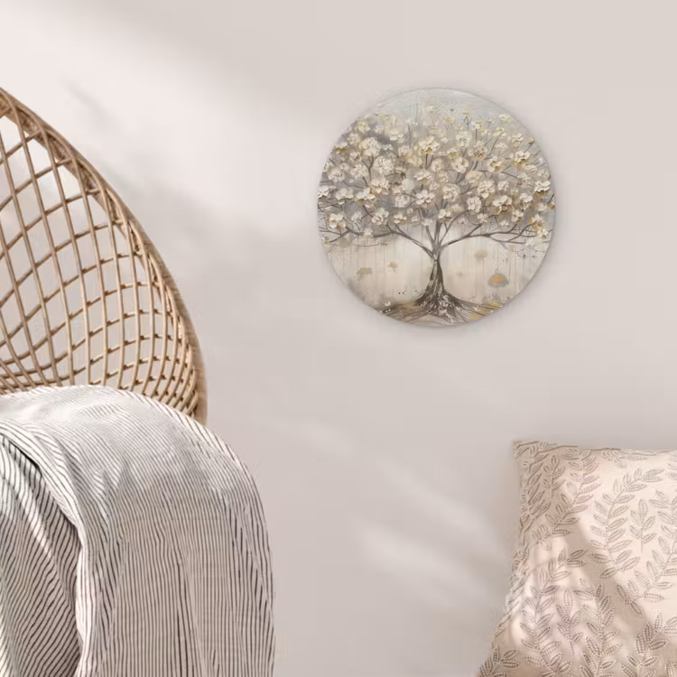 Boom - Beige - Goud - Verflook - Grijs Akoestische PET Vilt - Rond klein -sfeer4