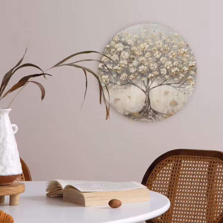 Boom - Beige - Goud - Verflook - Grijs Akoestische PET Vilt - Rond klein -sfeer3