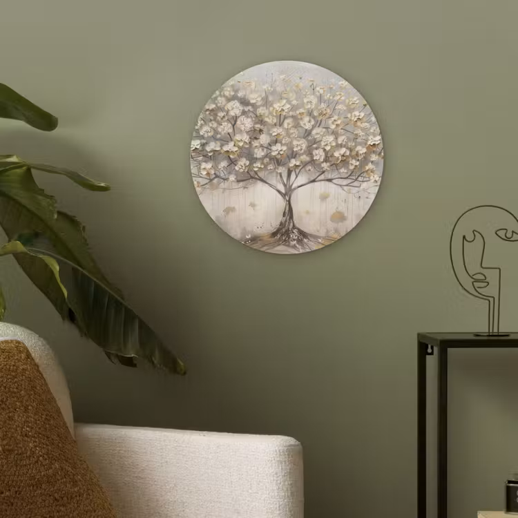 Boom - Beige - Goud - Verflook - Grijs Akoestische PET Vilt - Rond klein -sfeer2