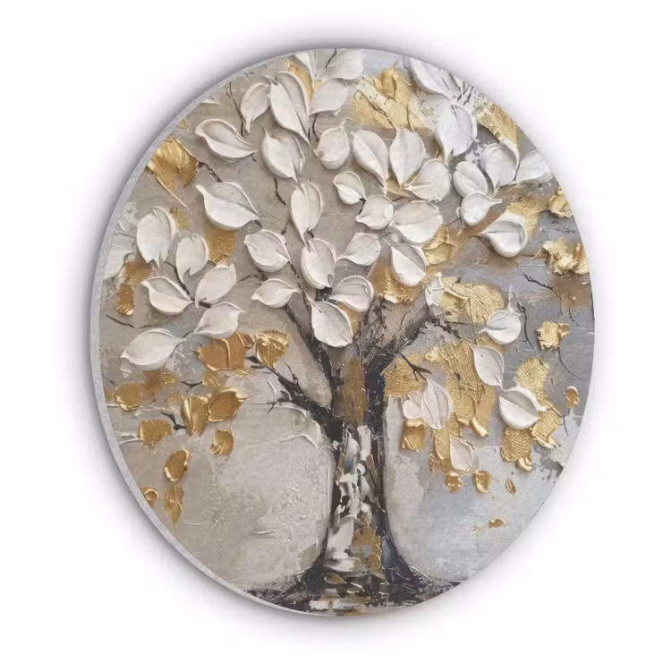 Boom - Beige - Grijs - Goud - Abstract Akoestische PET Vilt - Rond klein -3d