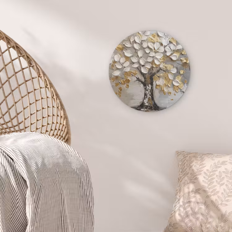 Boom - Beige - Grijs - Goud - Abstract Akoestische PET Vilt - Rond klein -sfeer4