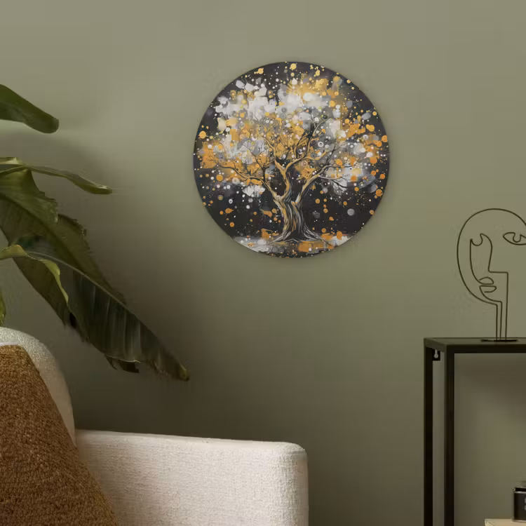 Boom - Zwart - Goud - Wit - Modern Akoestische PET Vilt - Rond klein -sfeer2