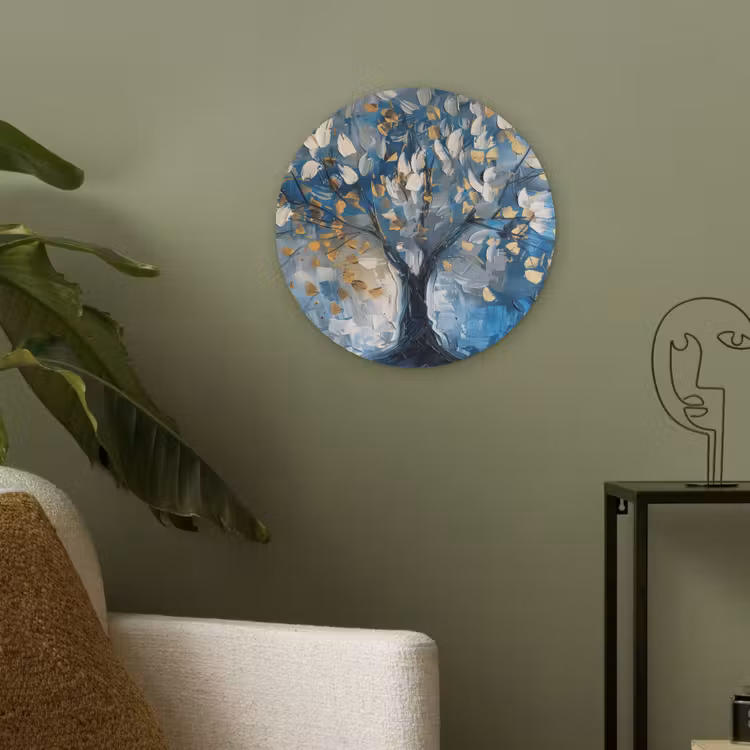 Boom - Blauw - Goud - Abstract Akoestische PET Vilt - Rond klein -sfeer2