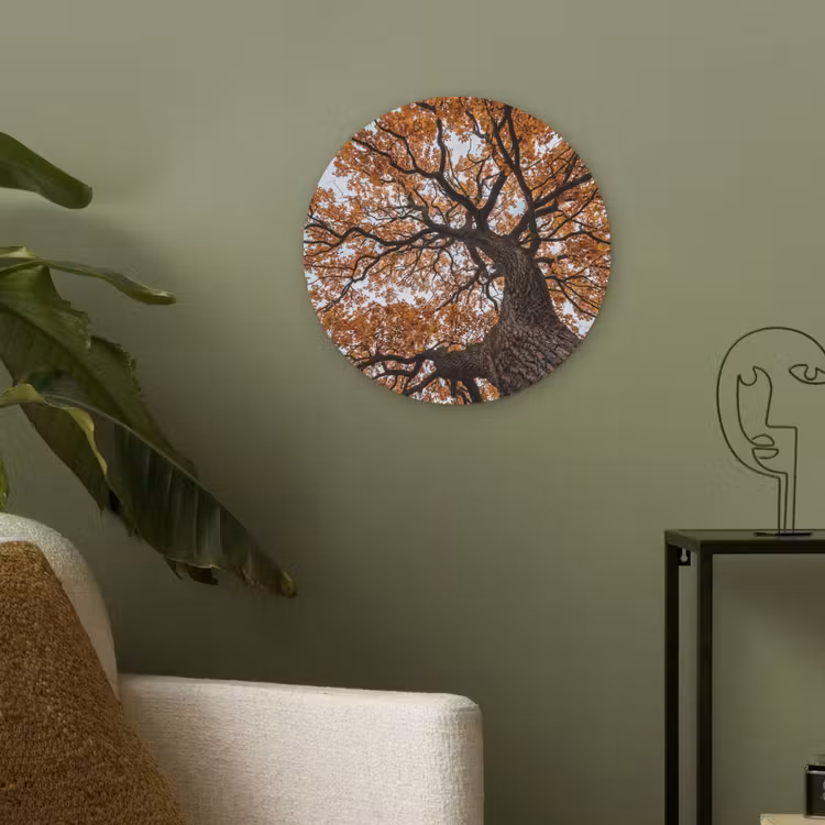 Boom - Bladerdak - Herfst - Oranje - Sfeervol Akoestische PET Vilt - Rond klein -sfeer2