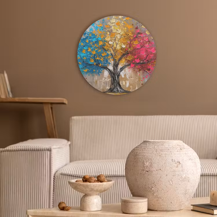 Boom - Kleurrijk - Grijs - Modern Akoestische PET Vilt - Rond klein -sfeer1
