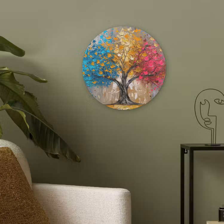 Boom - Kleurrijk - Grijs - Modern Akoestische PET Vilt - Rond klein -sfeer2