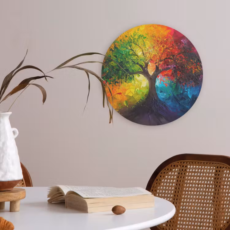 Boom - Kleurrijk - Modern - Abstract Akoestische PET Vilt - Rond klein -sfeer3