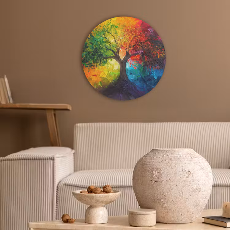 Boom - Kleurrijk - Modern - Abstract Akoestische PET Vilt - Rond klein -sfeer1