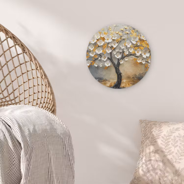 Boom - Bloemen - Goud - Beige Akoestische PET Vilt - Rond klein -sfeer4