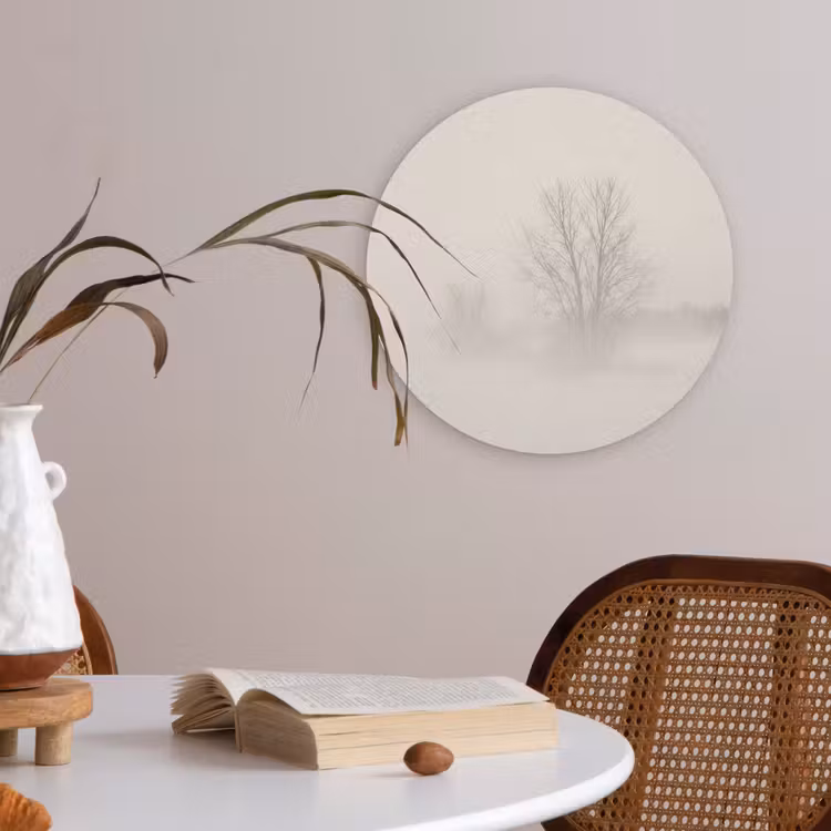 Boom - Mist - Sneeuw - Winter - Minimalistisch Akoestische PET Vilt - Rond klein -sfeer3