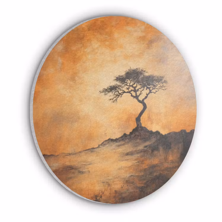 Boom - Landschap - Oranje Akoestische PET Vilt - Rond klein -3d