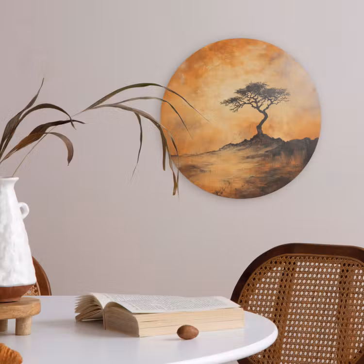Boom - Landschap - Oranje Akoestische PET Vilt - Rond klein -sfeer3