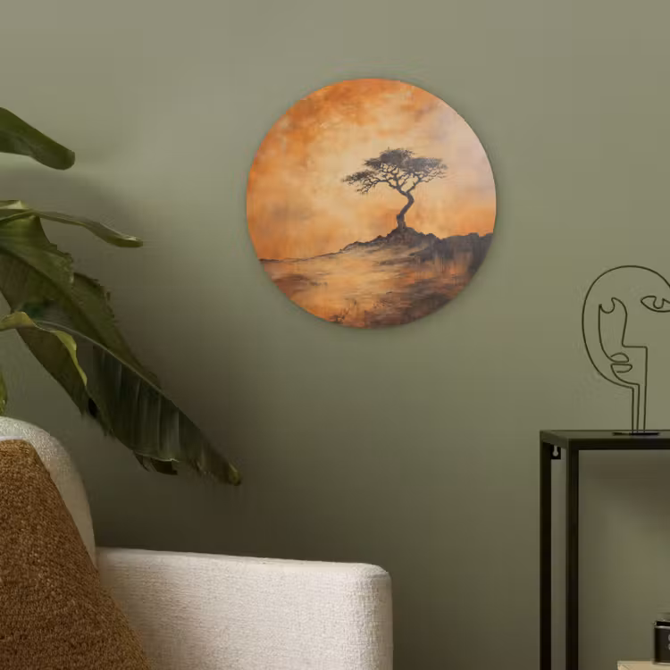 Boom - Landschap - Oranje Akoestische PET Vilt - Rond klein -sfeer2