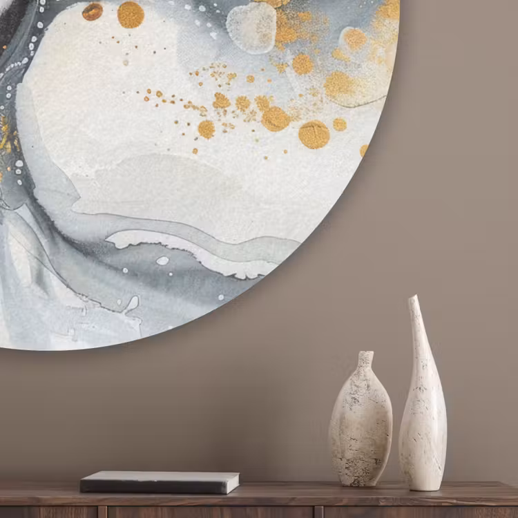 Boom - Modern - Abstract - Goud - Zwart - Wit Akoestische PET Vilt - Rond klein -sfeer5_closeup