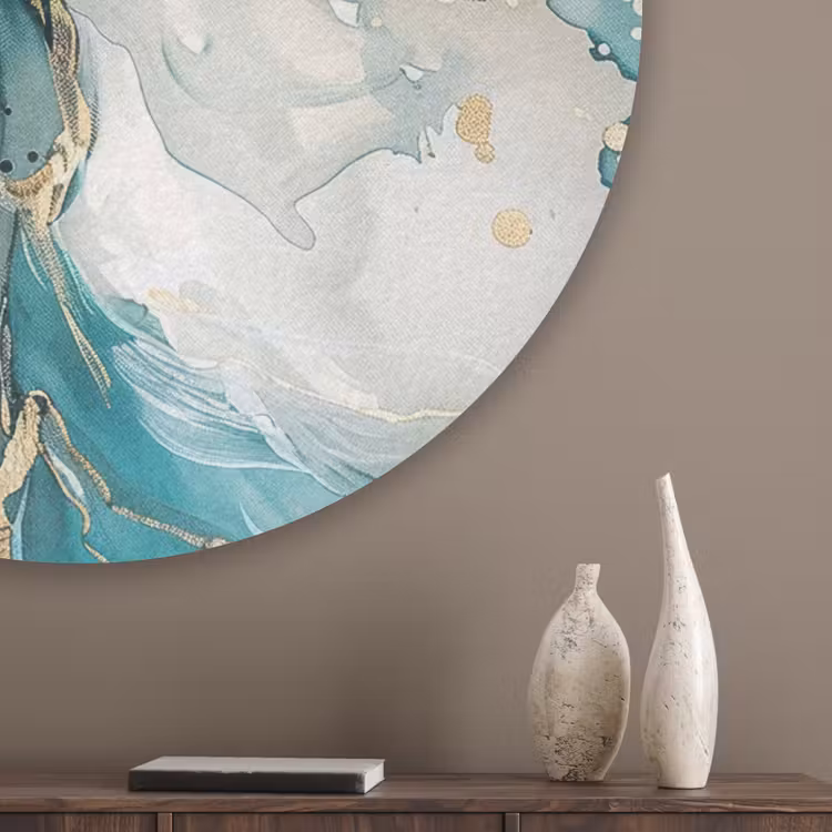 Boom - Modern - Verflook - Turquoise - Goud Akoestische PET Vilt - Rond klein -sfeer5_closeup