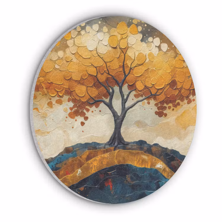 Boom - Natuur - Goud - Modern Akoestische PET Vilt - Rond klein -3d