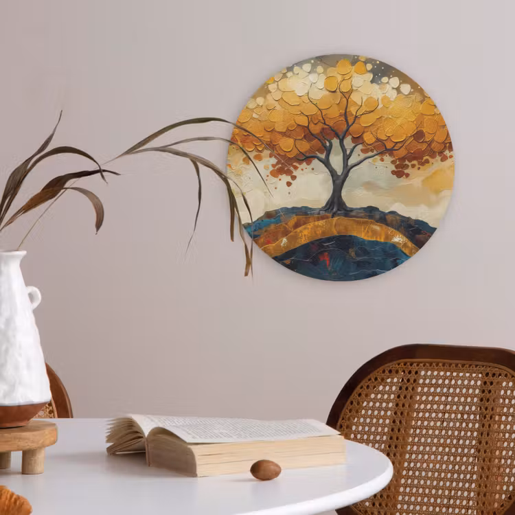 Boom - Natuur - Goud - Modern Akoestische PET Vilt - Rond klein -sfeer3