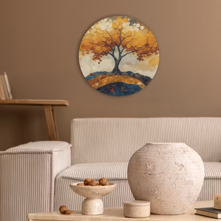 Boom - Natuur - Goud - Modern Akoestische PET Vilt - Rond klein -sfeer1