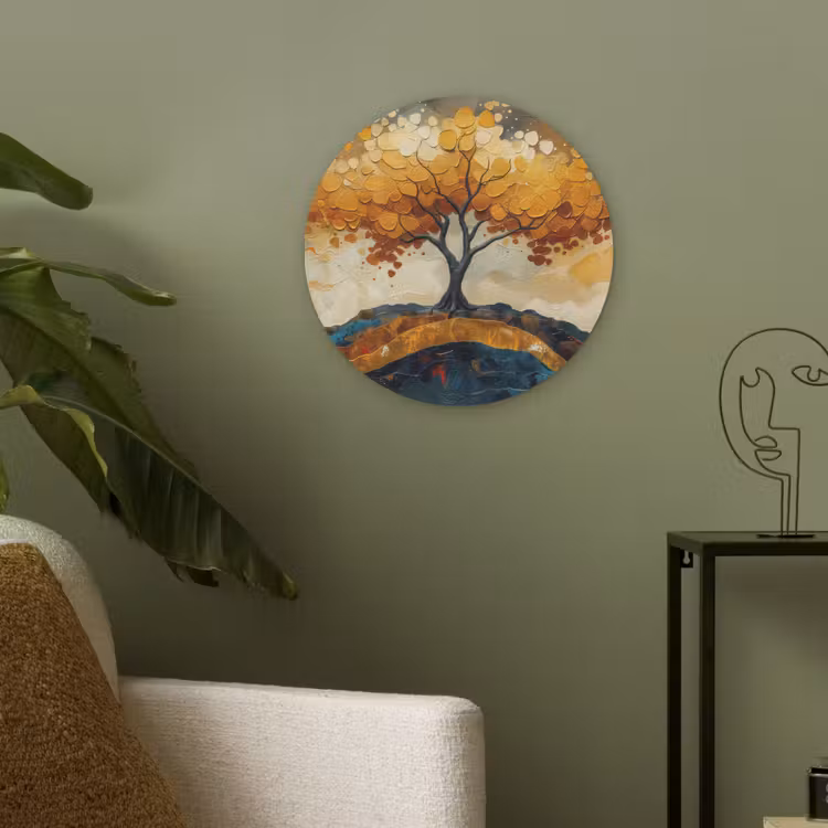Boom - Natuur - Goud - Modern Akoestische PET Vilt - Rond klein -sfeer2