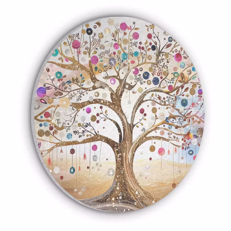 Levensboom - Goud - Kleurrijk - Abstract - Aesthetic Akoestische PET Vilt - Rond klein -3d