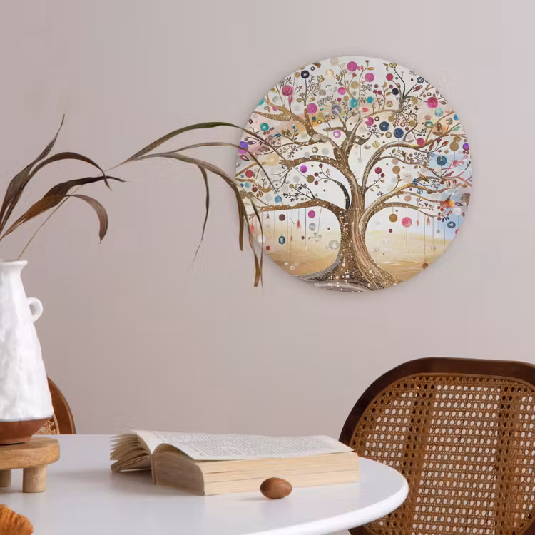 Levensboom - Goud - Kleurrijk - Abstract - Aesthetic Akoestische PET Vilt - Rond klein -sfeer3